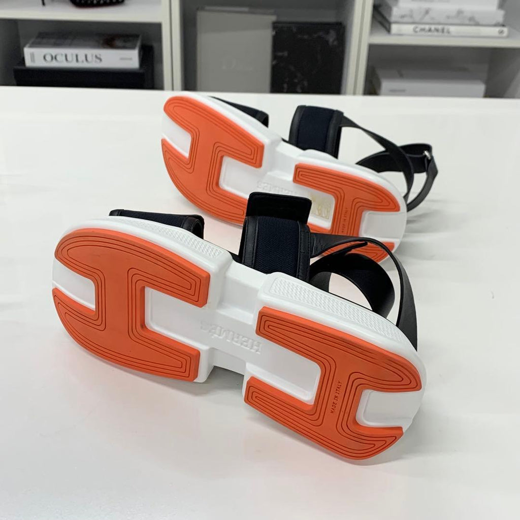 Hermes Geek Mesh Leather Velcro Strap Sandals Black — view 7