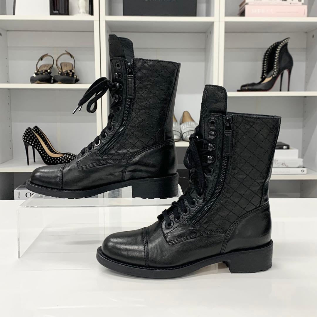 Chanel Coco Mark Quilted Leather Logo Short Boots Black — view 2