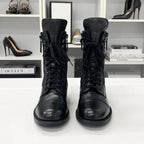 Chanel Coco Mark Quilted Leather Logo Short Boots Black — view 4