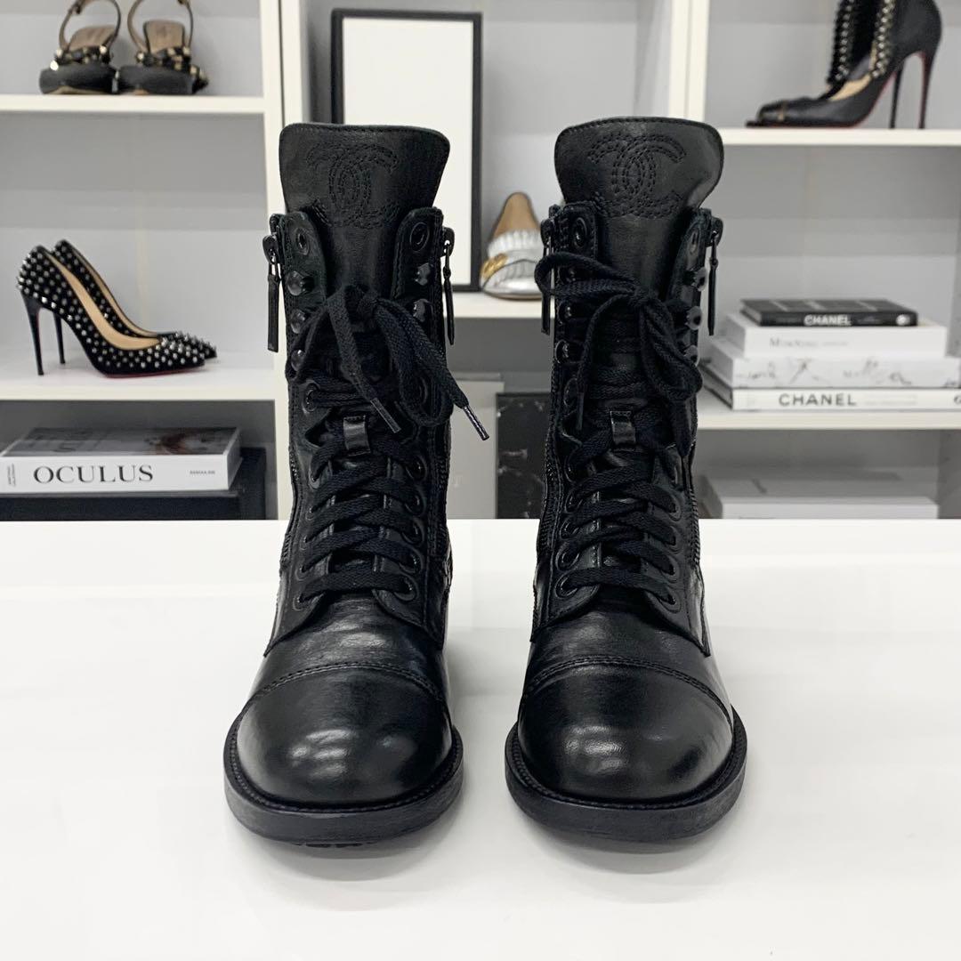 Chanel Coco Mark Quilted Leather Logo Short Boots Black — view 4