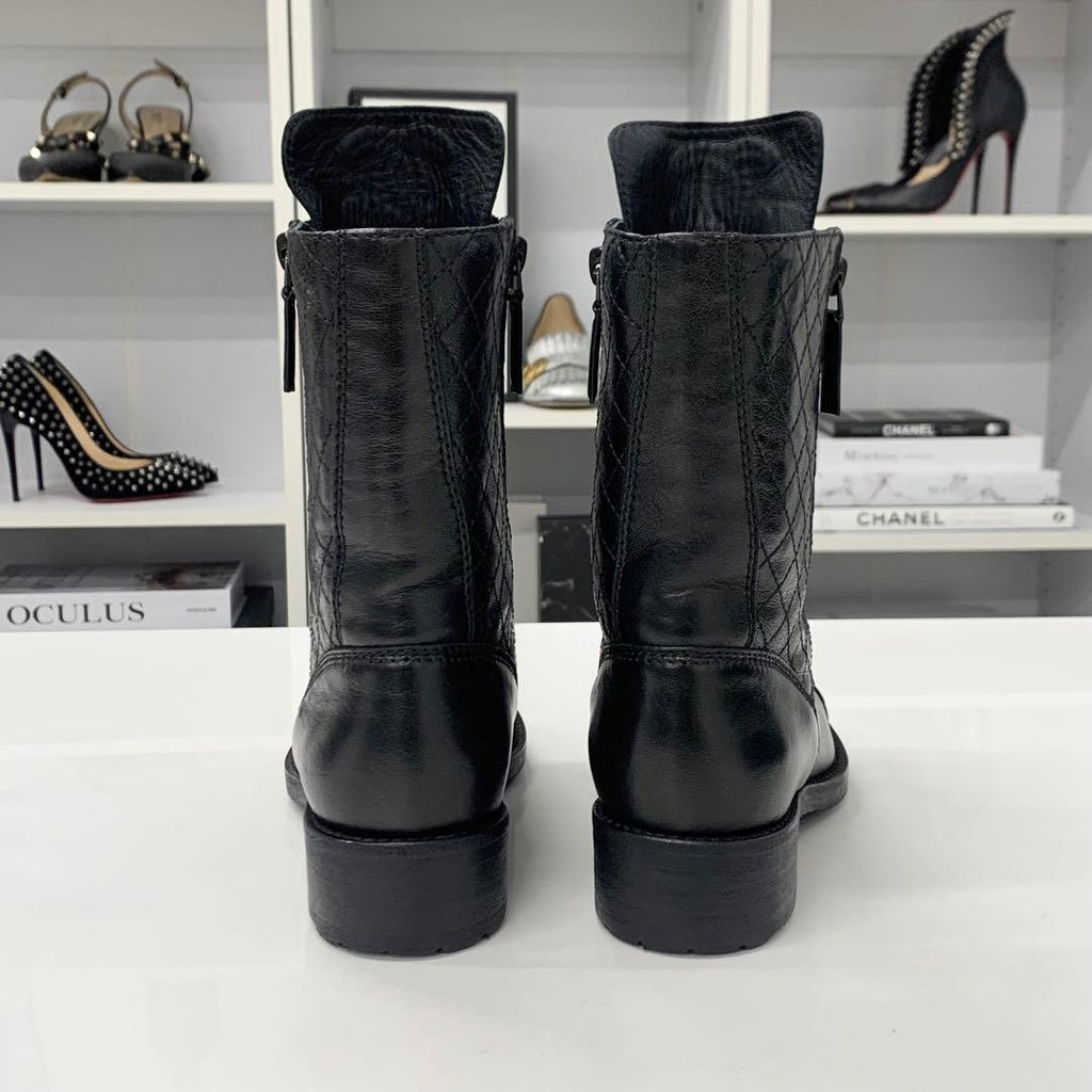 Chanel Coco Mark Quilted Leather Logo Short Boots Black — view 6