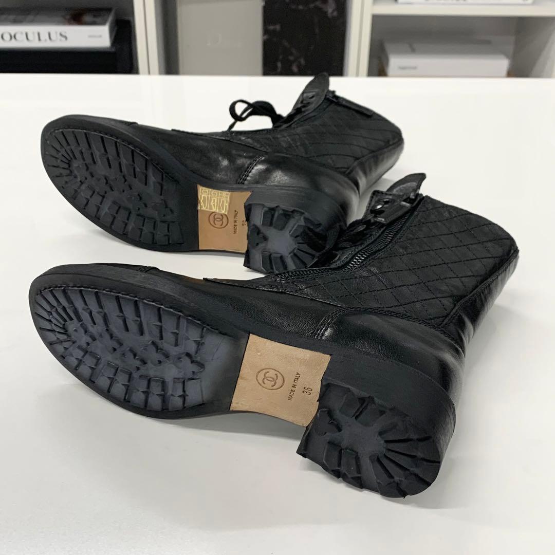 Chanel Coco Mark Quilted Leather Logo Short Boots Black — view 7