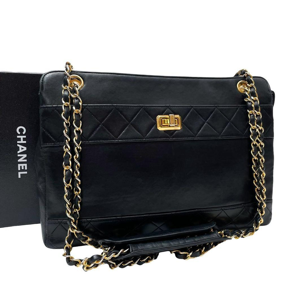Chanel Lambskin Quilted Chain Shoulder Tote Black