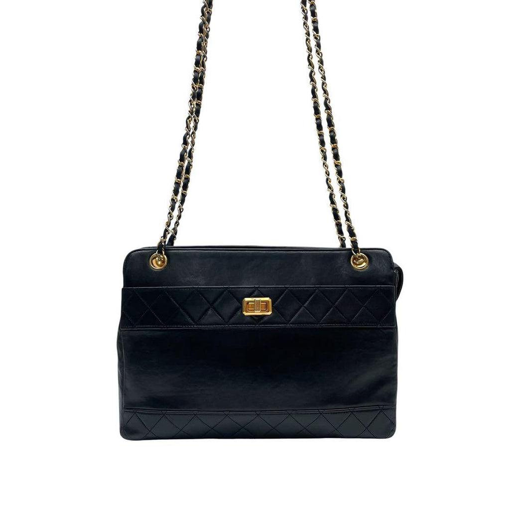 Chanel Lambskin Quilted Chain Shoulder Tote Black — view 3
