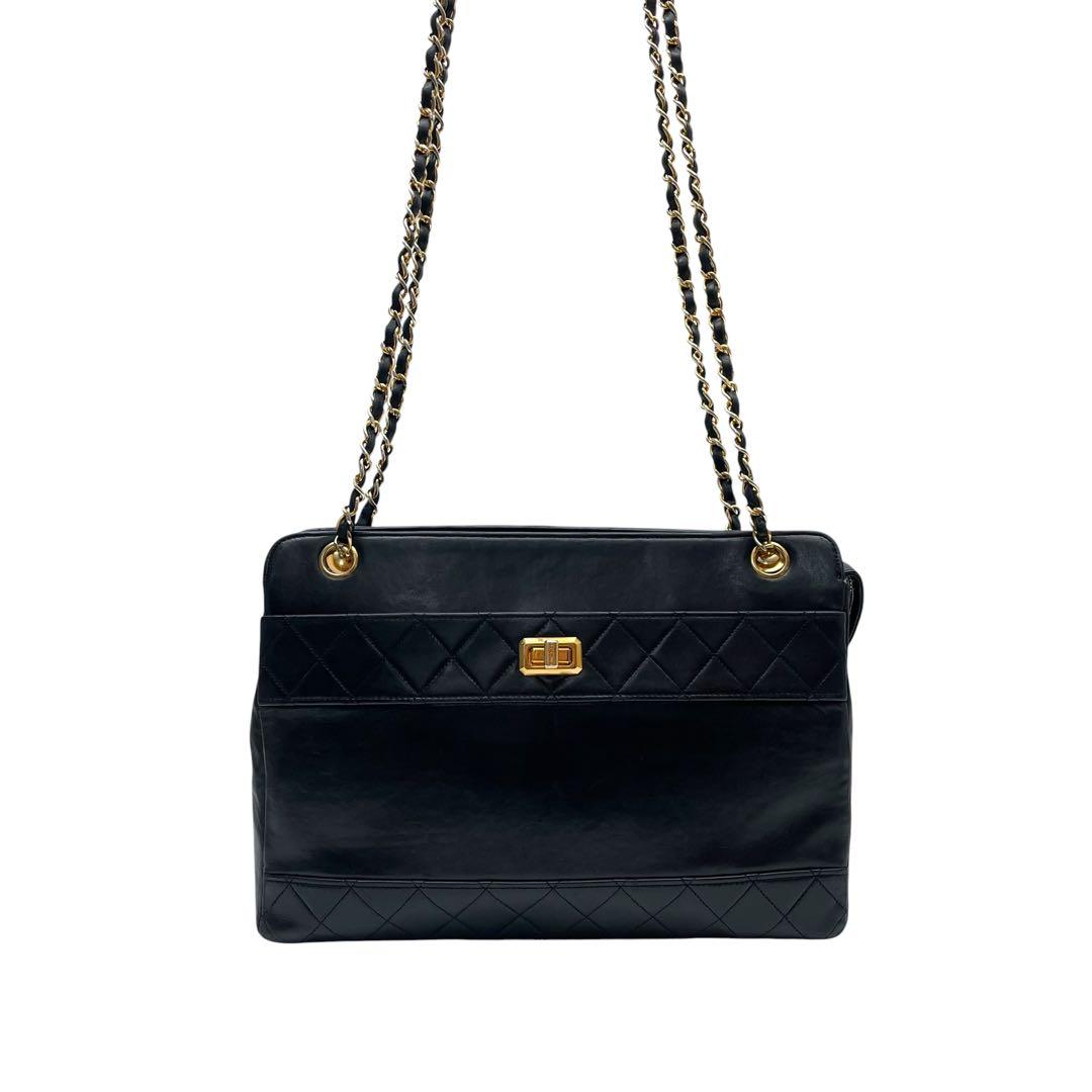 Chanel Lambskin Quilted Chain Shoulder Tote Black — view 3