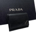 Prada Saffiano Leather Triangle Plate Logo Trifold Wallet Black