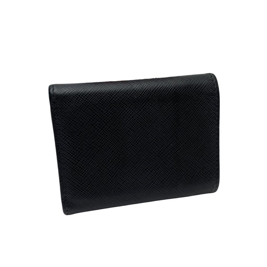 Prada Saffiano Leather Triangle Plate Logo Trifold Wallet Black — view 2