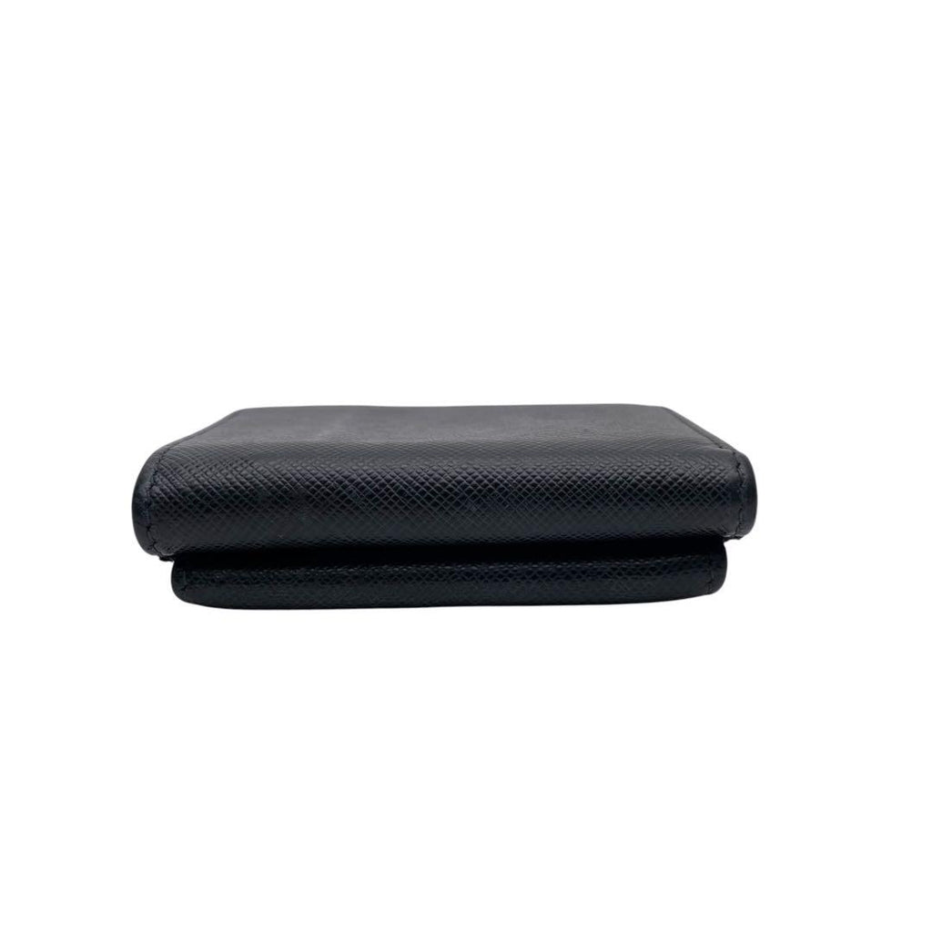 Prada Saffiano Leather Triangle Plate Logo Trifold Wallet Black — view 3