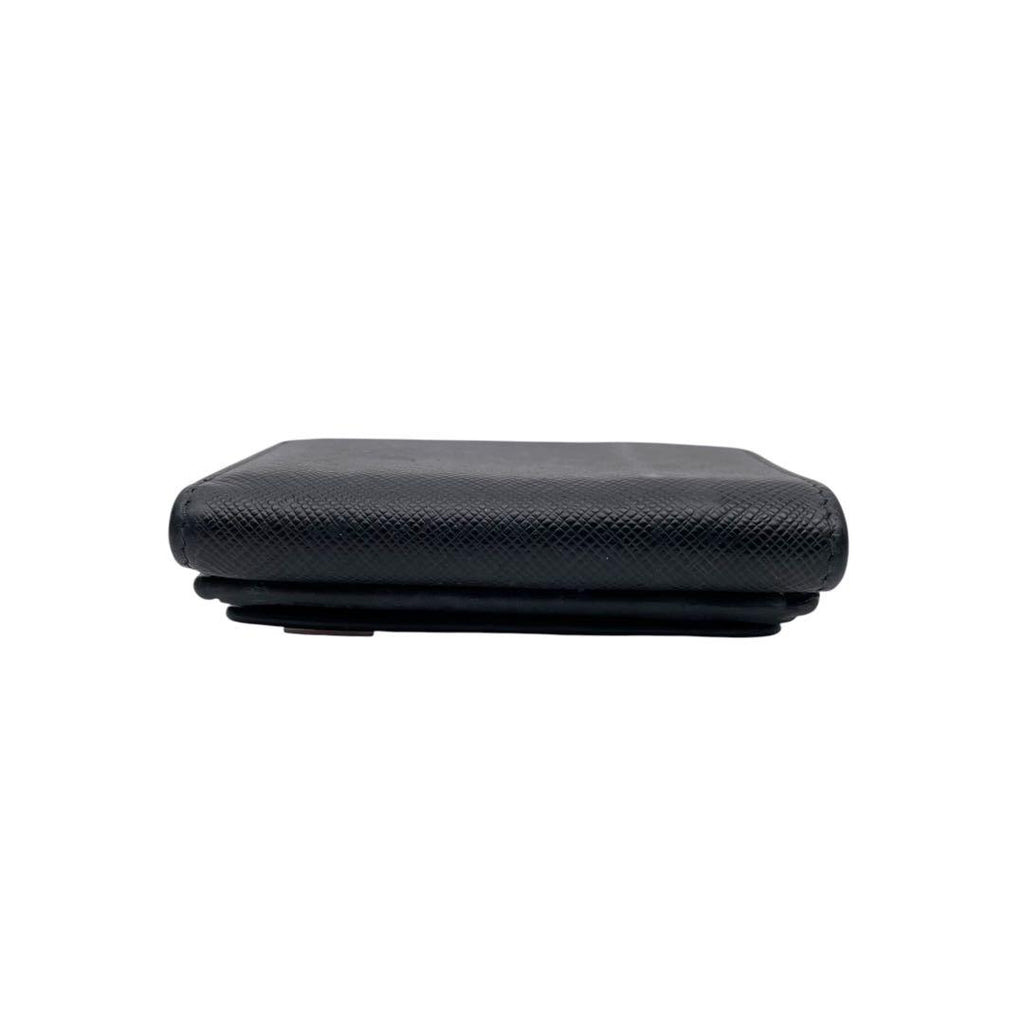 Prada Saffiano Leather Triangle Plate Logo Trifold Wallet Black — view 4