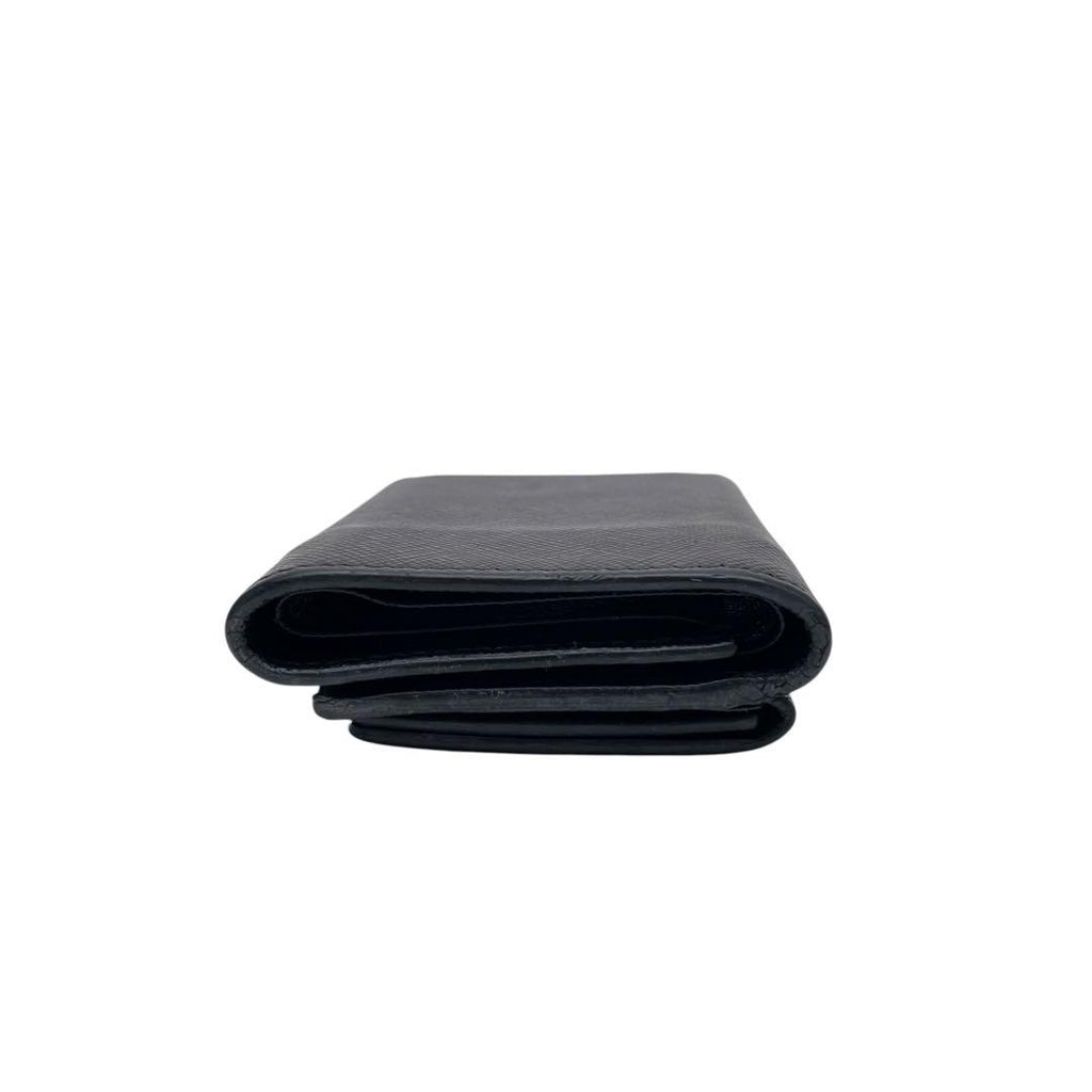 Prada Saffiano Leather Triangle Plate Logo Trifold Wallet Black — view 5