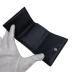 Prada Saffiano Leather Triangle Plate Logo Trifold Wallet Black — view 7