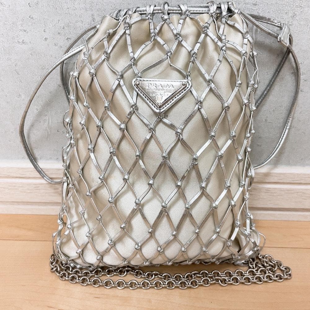 Prada Mesh Shoulder Bag Silver Braid — view 2
