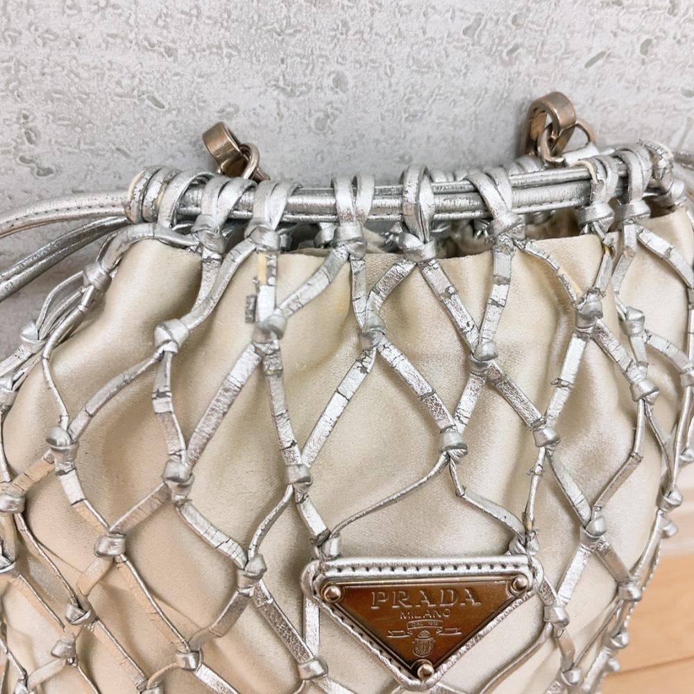 Prada Mesh Shoulder Bag Silver Braid — view 6