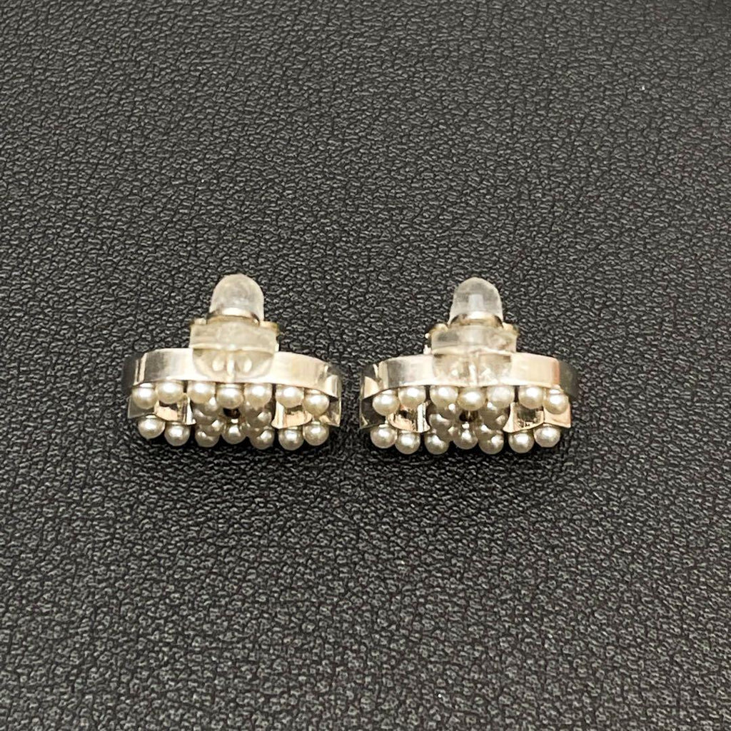 Chanel CC Logo Earrings Faux Pearl Silver Coco — view 5