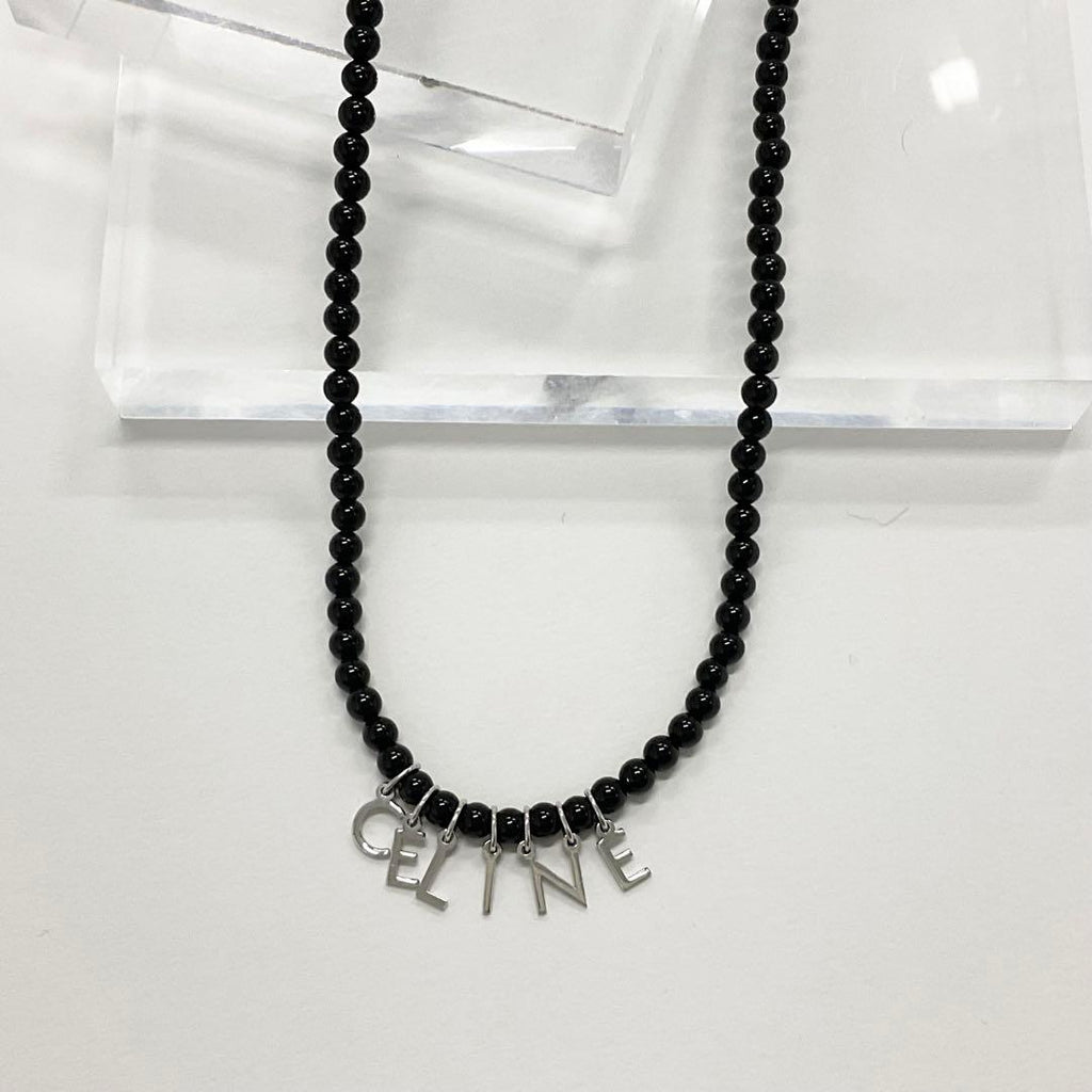 Celine Logo Onyx Necklace Black Silver — view 2