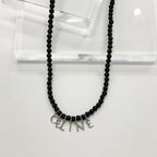 Celine Logo Onyx Necklace Black Silver — view 2