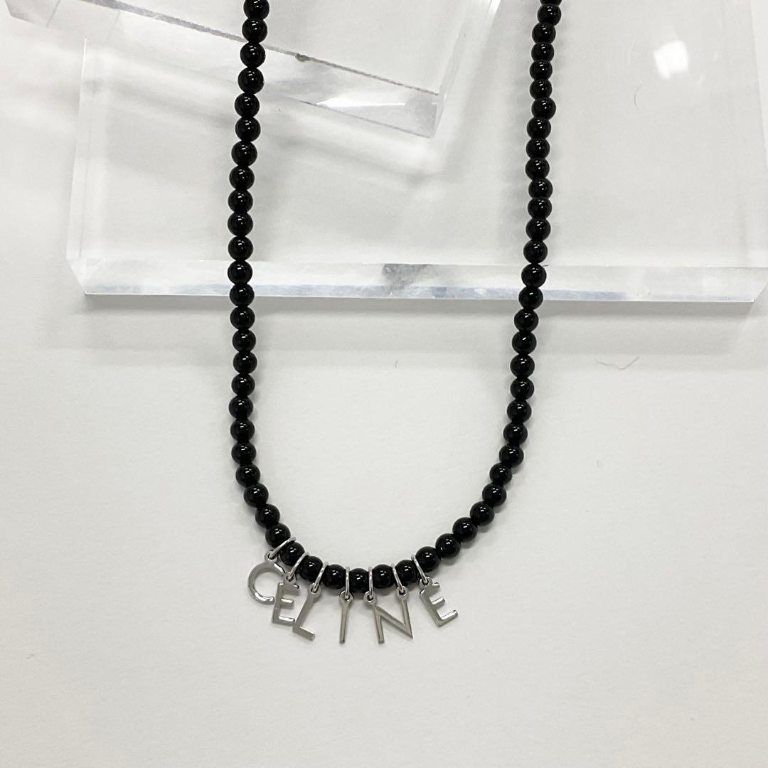 Celine Logo Onyx Necklace Black Silver — view 2