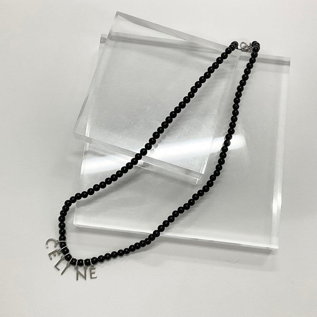 Celine Logo Onyx Necklace Black Silver — view 4