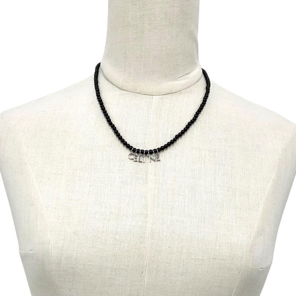 Celine Logo Onyx Necklace Black Silver — view 7