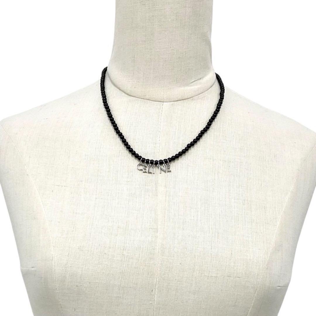 Celine Logo Onyx Necklace Black Silver — view 7
