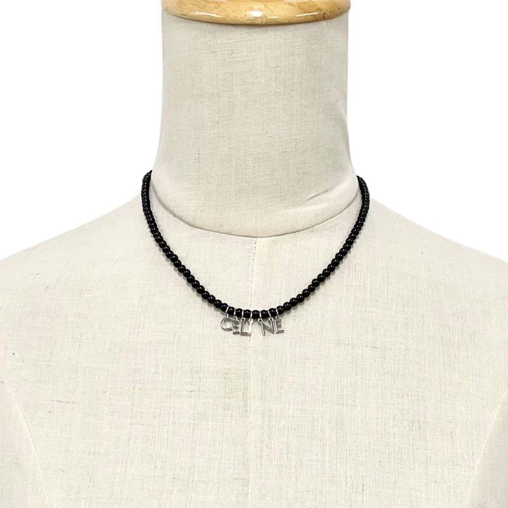 Celine Logo Onyx Necklace Black Silver — view 8