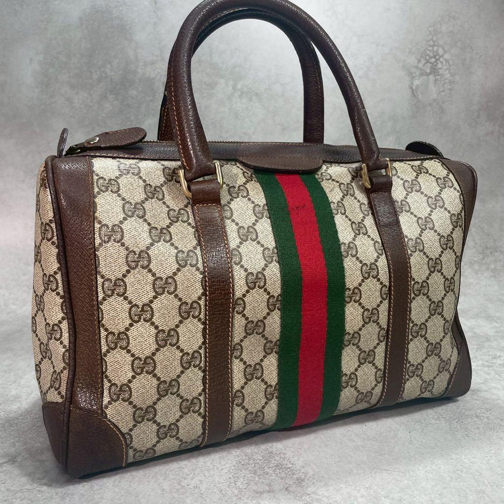 Gucci GG Sherry Line Boston Bag Brown Leather Logo