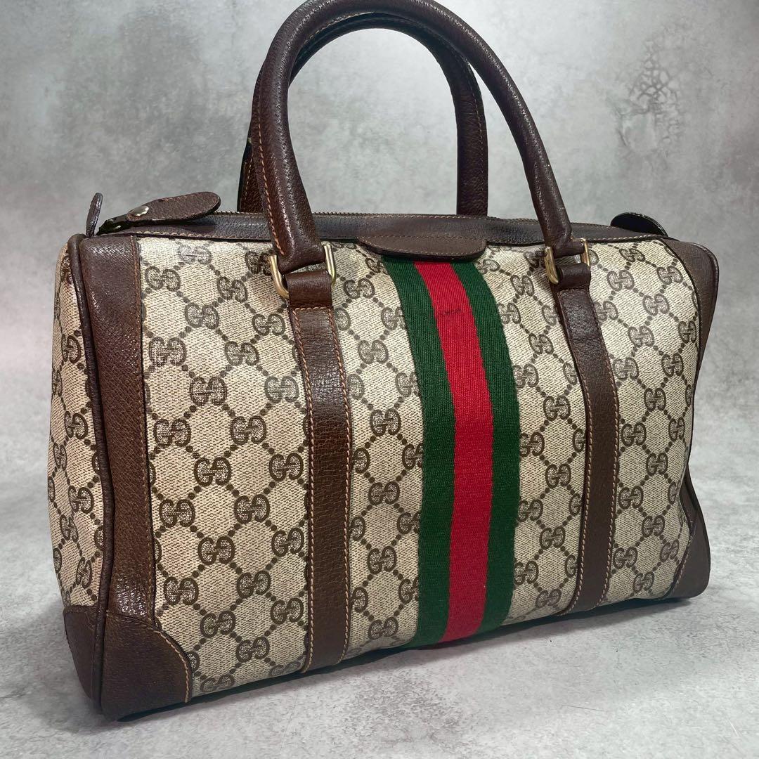 Gucci GG Sherry Line Boston Bag Brown Leather Logo