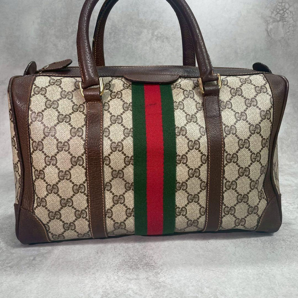 Gucci GG Sherry Line Boston Bag Brown Leather Logo — view 2