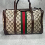 Gucci GG Sherry Line Boston Bag Brown Leather Logo — view 3