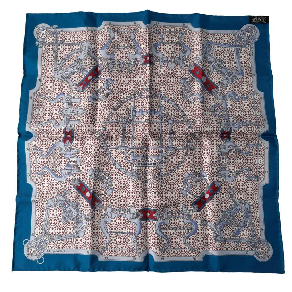 Hermes Carre 45 Blue Mors Et Gourmettes Vichy Scarf — view 3