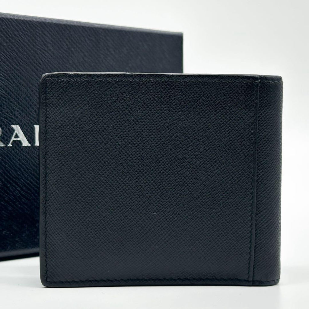 Prada Saffiano Bifold Compact Billfold Black Slim Wallet — view 3