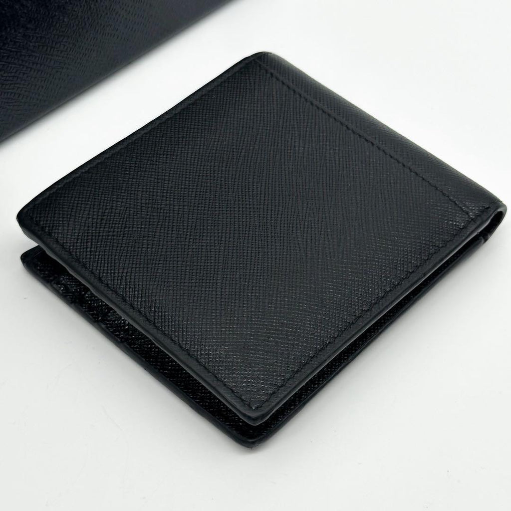 Prada Saffiano Bifold Compact Billfold Black Slim Wallet — view 5