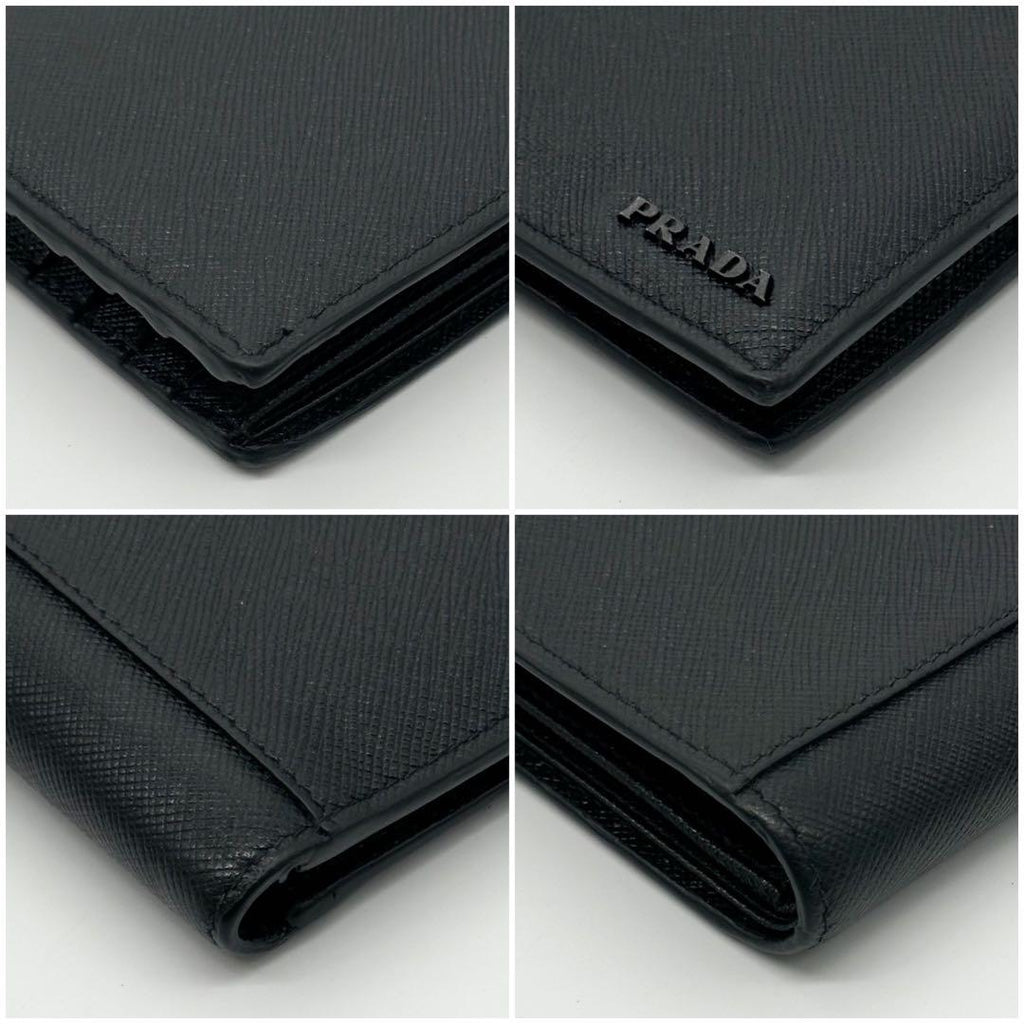 Prada Saffiano Bifold Compact Billfold Black Slim Wallet — view 7