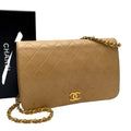 Chanel Quilted Chain Shoulder Bag Lambskin Leather Beige
