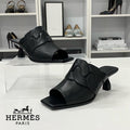 Hermes Hanna 95 Leather Sandals Black
