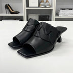 Hermes Hanna 95 Leather Sandals Black — view 3