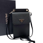 Prada Saffiano Leather Phone Case Shoulder Bag Black