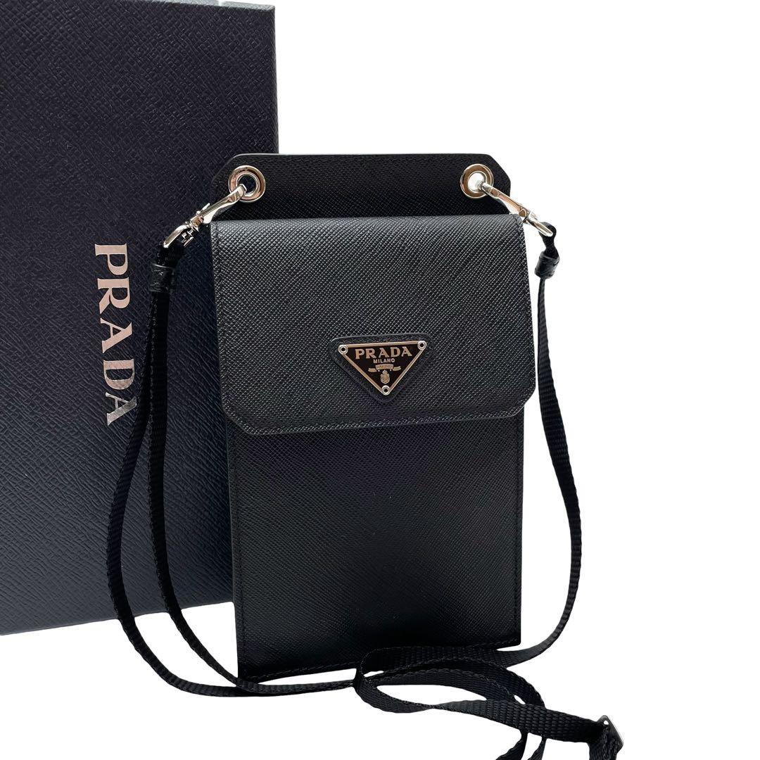 Prada Saffiano Leather Phone Case Shoulder Bag Black