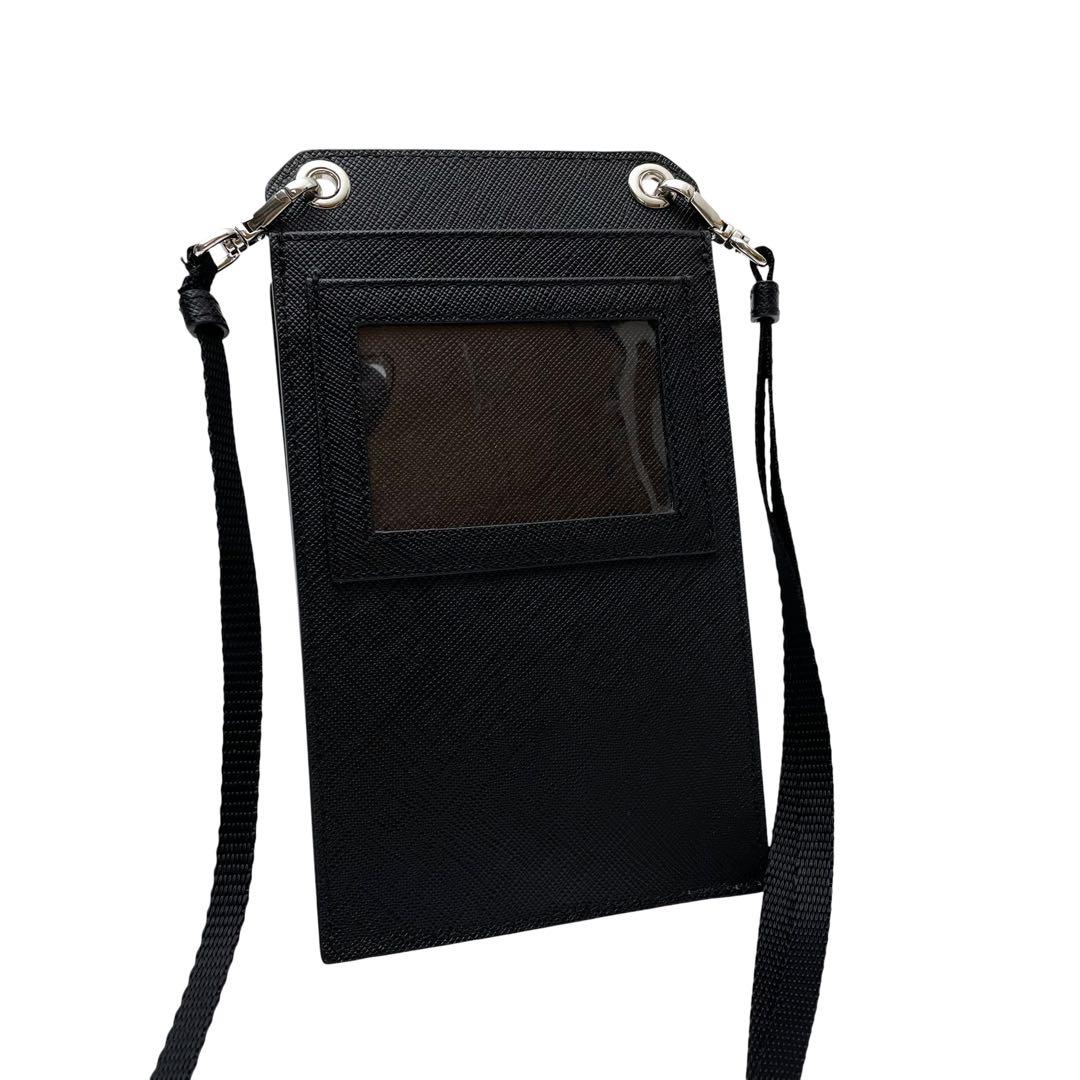Prada Saffiano Leather Phone Case Shoulder Bag Black — view 2