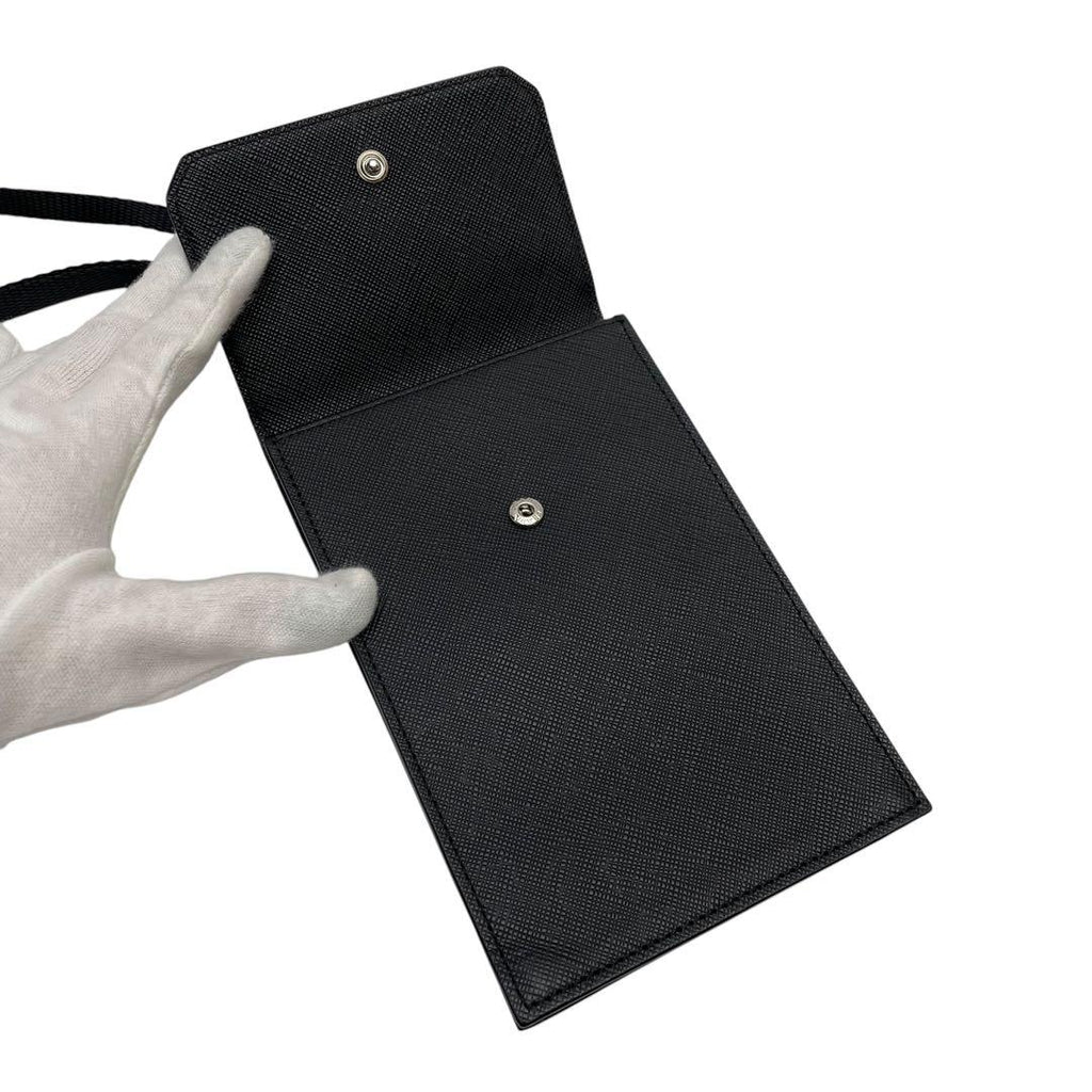 Prada Saffiano Leather Phone Case Shoulder Bag Black — view 7