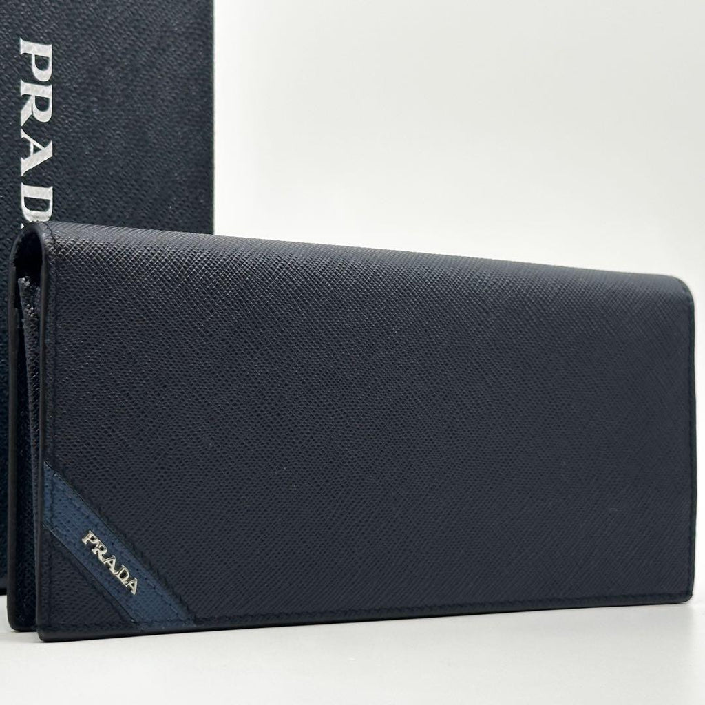 Prada Saffiano Bifold Wallet Navy Logo