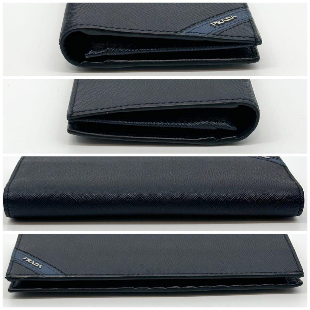 Prada Saffiano Bifold Wallet Navy Logo — view 4