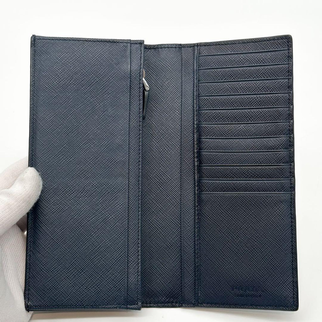 Prada Saffiano Bifold Wallet Navy Logo — view 6