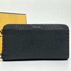 Fendi Selleria Leather Round Zip Wallet Gray — view 2