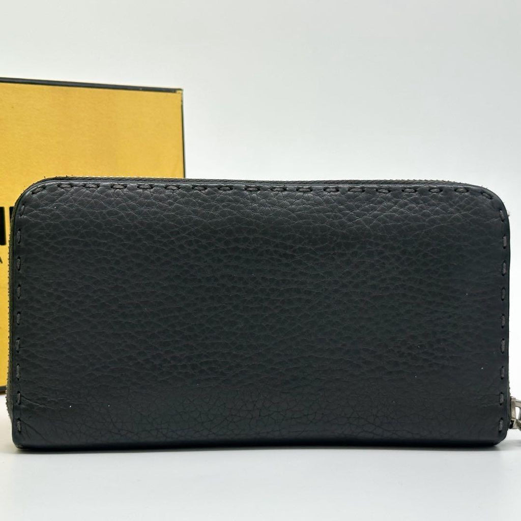 Fendi Selleria Leather Round Zip Wallet Gray — view 3