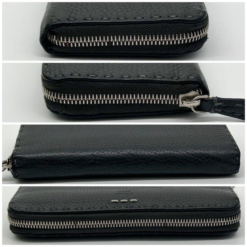 Fendi Selleria Leather Round Zip Wallet Gray — view 4
