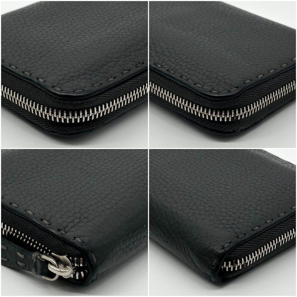Fendi Selleria Leather Round Zip Wallet Gray — view 5
