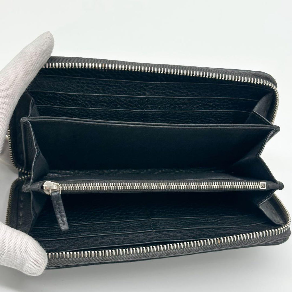 Fendi Selleria Leather Round Zip Wallet Gray — view 6