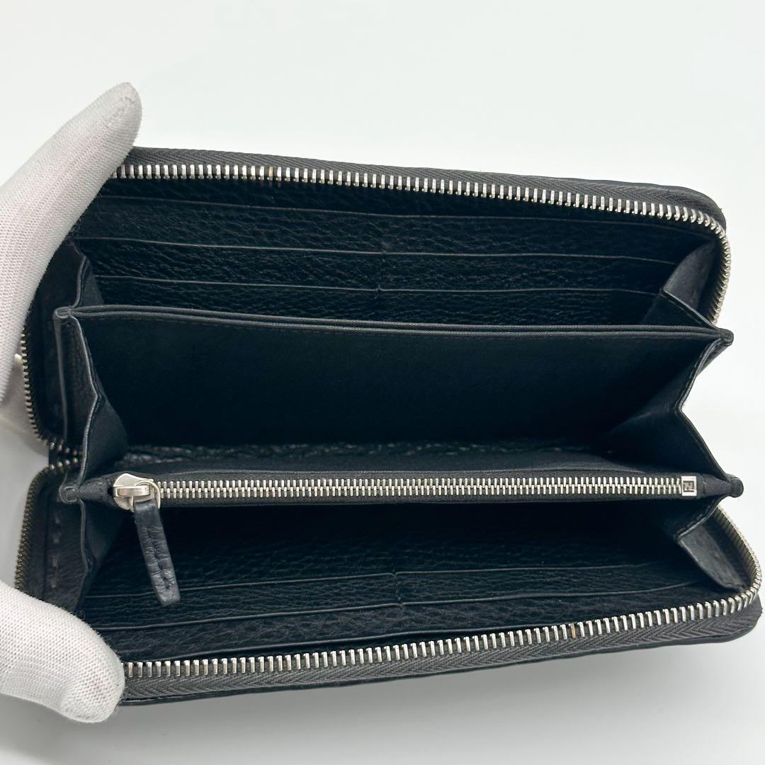 Fendi Selleria Leather Round Zip Wallet Gray — view 6