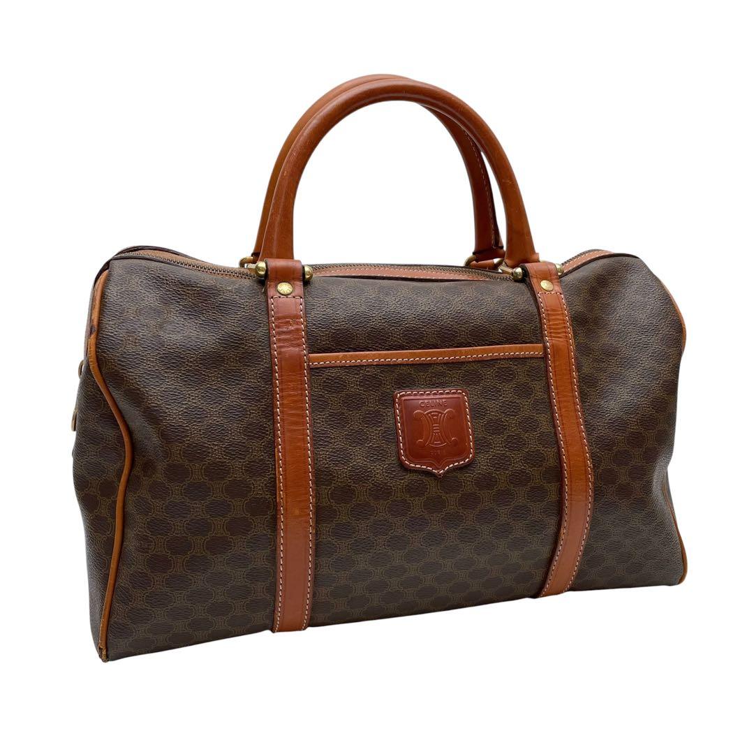 Celine Macadam Triomphe Logo Hand Boston Bag Brown